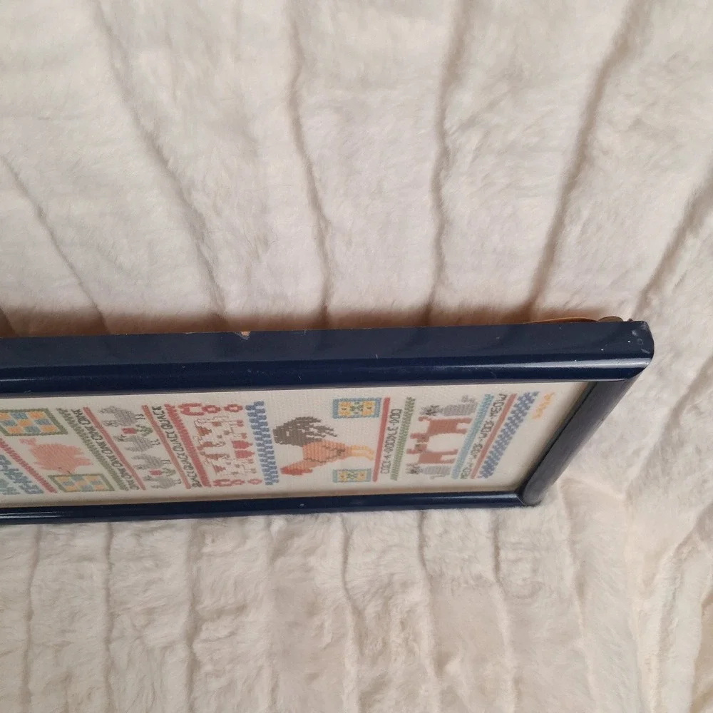 Vintage Old MacDonald Had a Farm Framed Cross Stitch Sampler Folk Art Wall READ